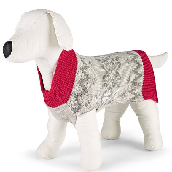 Pet Sweater Matching Family PJs Large Gray Red Winter Fairisle Snowflakes Xmas - Picture 1 of 6